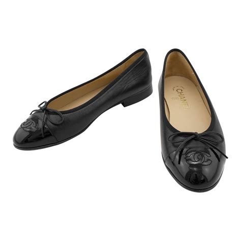 chanel black patent leather ballet flats|Chanel flats for sale.